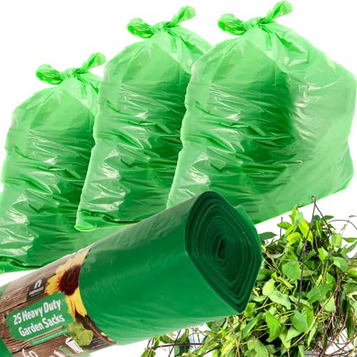 Green Garden Waste Bags 60 Litre Multipurpose Bin Liners Strong Bin Bags For DIY, Garden, Household, Home & Kitchen (50 Bags (2 Rolls))