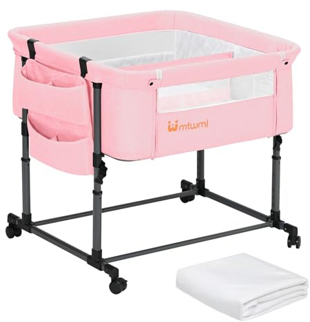 MTWML Zwillingswiege für 2 Babys – tragbare Doppelwiege mit Tragebeutel, austauschbaren Matratzenbezügen, Verstellbarer Höhe & Sicherheitsgurten. Zwillinge 0–6 Monate Grau (Pink)