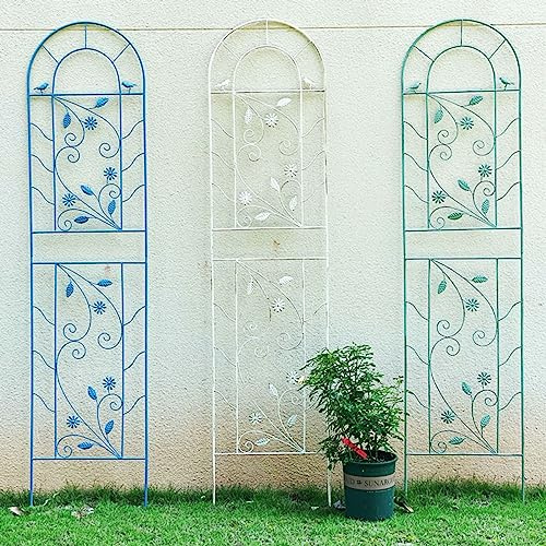 2 Pack Rustproof Black Iron Garden Trellis Sturdy Support for Climbing Plants Roses Vines Vegetables Flowers Ivy Grapes Cucumbers Clematis 82.6 Tall Blue Color