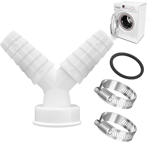 Doppelanschluss Abfluss Adapter für Waschmaschine und Geschirrspüler, Waschmaschine Abfluss Y Verteiler mit Schlauchschelle Ø20-32 mm, für Schlauch mit Eingangsstutzen 19-24 mm und Abgang 40mm Rohr