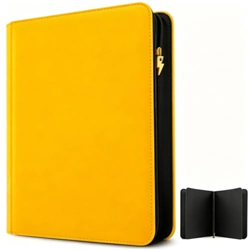 Ravaver 9 Pocket Card Binder, 360 Cards Trading Cards Games Collection Holder Book Folder with Customizable Label Slot and Side-Loading Sleeves (Yellow)