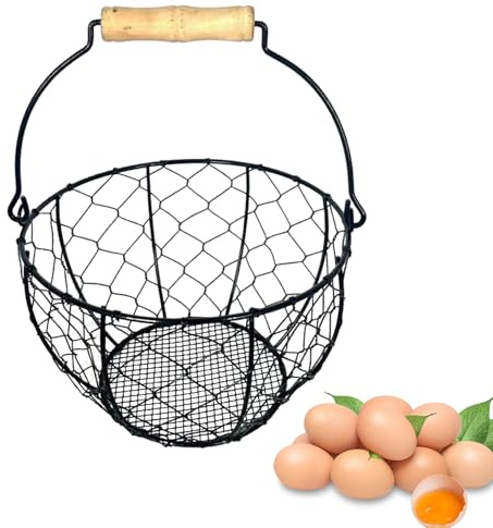 Draht-Eierkorb-Organizer – schwarzer Träger, Metall-Hühner-Eierhalter | Arbeitsplatte, Küche, Bauernhaus, Speisekammer, Kartoffeln, , rustikaler Aufbewahrungsbehälter für Zuhause