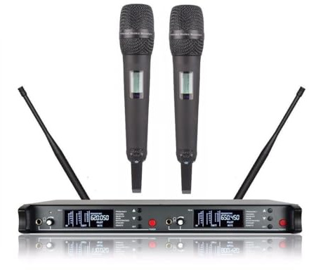 Professional UHF Diversity 200 Channels Dual Wireless Microphone System for Church School Stage Performance, Dual SKM 9000 Handheld Transmitters, Adjustable Frequencies