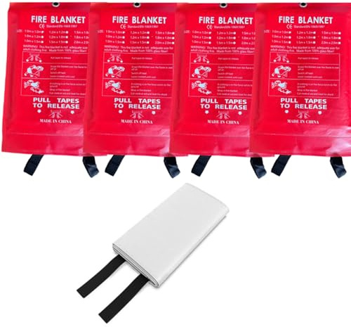 CiCixixi 4 stycken brandsläckningsfilt, glasfiber brandsäkert tak för hussäkerhet, 100 x 100 cm glasfiber-eldtäcke kök 280 g/styck