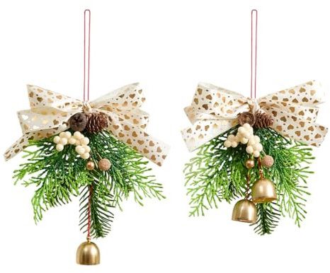 Adornos navideños, Juego de 2 Piezas de Lazos Colgantes para árbol de Navidad con Campanas, piñas y Agujas, Adornos navideños Grandes para días Festivos cumpleaños Bodas Fiestas Adornos para árboles