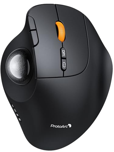 ProtoArc Wireless Bluetooth Trackball Mouse, EM02 Two Adjustable Angle Ergonomic Rechargeable Computer Ball Mouse, 3 Device Connection, Thumb Control and Smooth Tracking for Laptop, PC, Mac-Gray