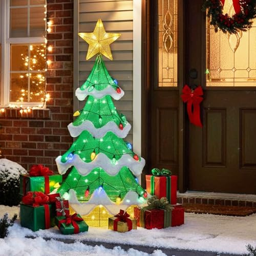 GYMAX 130 cm beleuchteter Weihnachtsbaum, deko Weihnachten mit 34 farbigen Glühbirnen, Festliche weihnachtsdekorationen für Innen- & Außenbereiche, Terrasse, Büro
