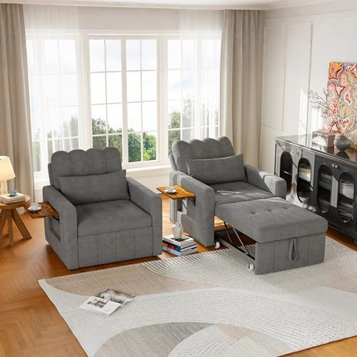 KOOPMAD Schlafsessel 3 in 1 mit Bettfunktion, Sessel mit Schlaffunktion, Klappbarer Sofa, Lesesessel, Loungesessel, Sofabett mit Verstellbarer Rückenlehne, Gästebett, Schlafsofa 190x108x56cm (Grau)