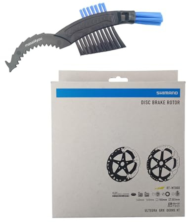 maxxi4you Shimano Fahrrad Bremsscheibe Deore XT RT-MT800 203mm in Silber-Schwarz inkl Fahrrad Kettenbürste