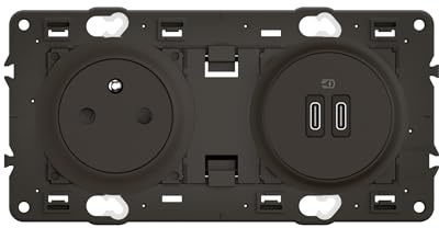 Legrand | Prise 2P+T Céliane et double prise USB Type-A + Type-C Power delivery 20W précâblées - à compléter avec une plaque - Noir