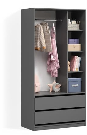 Livinity Kinderkleiderschrank Trento, Anthrazit, 100 x 200 cm mit 2 Schubladenzur Platzersparnis im Alltag