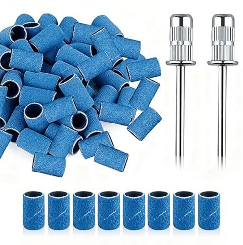 LKJAUOZ 100 Pièces Embouts Ponceuse Manchons, Ongles Bandes de Ponçage Professionnelles 180#/250# Grain pour Perceuse à Ongles Ponceuse Emeri Rouleaux Lime Ongles pour Manucure et Pédicure