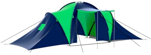 Yunovire Campingzelt für 9 Personen aus Polyester, blau und Gruen, 3 Kabinen, 3 Fenster, mit Moskitonetz, leichtes Familienzelt Fuer Camping, Wandern, Strand, Reise und Festival