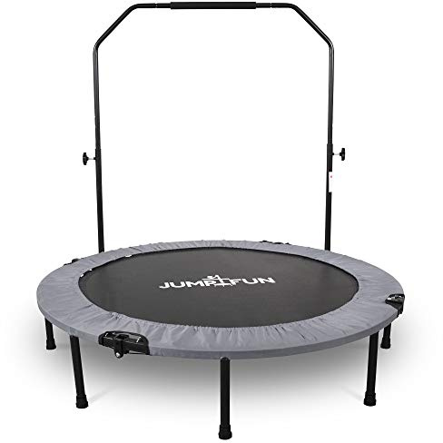 JUMP4FUN Mini trampolín Fitness Plegable con Doble Barra, diámetro de 122 cm, Color Gris