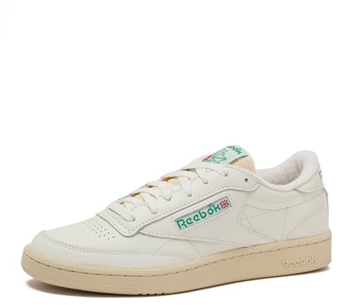 Reebok Club C Vintage Tennis Sneakers for Men, Casual White Mens Shoes, Size 7 to 15, Top-Chalk/Paperwhite/Glen Green, 7.5