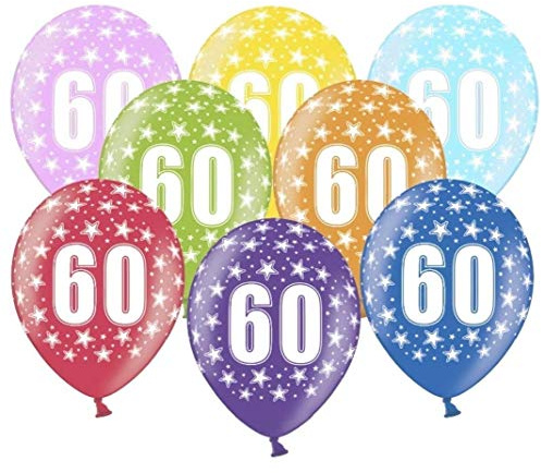 10 bunte Luftballons 60. Geburtstag - Ballons mit Zahl 60 Größe 30cm Deko 60 Geburtstag Frauen Männer 60th Birthday, Made in EU, Helium geeignet