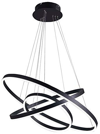 100W LED Runde Hängeleuchte 3 Ringe Pendelleuchte Schwarz Modern Hängelampe Metall Acryl Pendellampe Esszimmer Lampe Wohnzimmer Leuchte Höhenverstehbar Kronleuchter Φ40+60+80cm [Energieklasse A++]