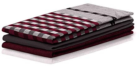 DecoKing 3er Set Küchentücher 50x70 cm mit Aufhänger 100% Baumwolle Burgunderrot Rot Schwarz hochwertige Geschirrtücher Louie