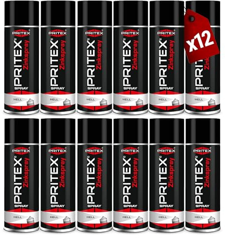 PRITEX Zinkspray Hell 12x 400ml, Rostschutz Grundierung Korrosionsschutz