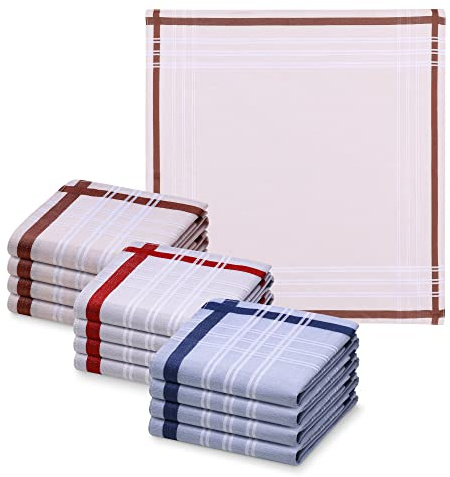 JEMIDI - Fazzoletti in tessuto da uomo, 40 cm x 40 cm, in cotone, confezione da 12 pezzi, 100% cotone design 14 Medium