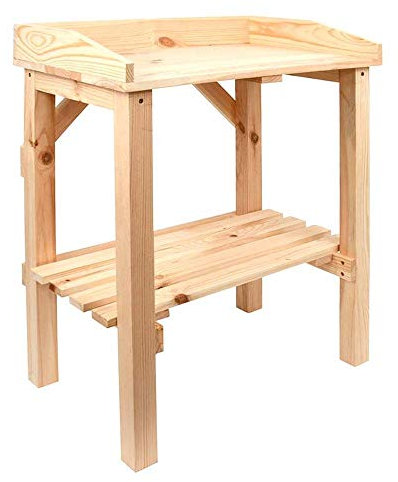 Rivanto® Pflanztisch für Kinder mit 2 Ebenen, stabiler Stand, L 32 x B 48 x H 61 cm, FSC-Kiefernholz, naturfarben, obere Ebene mit Rand