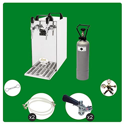 ich-zapfe Komplett Set - Zapfanlage - Kontakt 40 2-leitig Trockenkühler, Durchlaufkühler 50 Liter/h, Green Line, Zapfkopf:Flach, Zapfkopf 2:KeyKeg