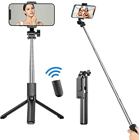 GRIFEMA GB1003 Palo Selfie con Bluetooth, Mini Trípode Selfie Stick Rotación de 360°, Trípode Portátil con Control Remoto, Compatible con Sistemas Android 4.3 e iOS 5.1 y Superiores, Negro