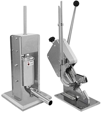 KuKoo Sausage Stuffer and Clipper Set, Manual Vertical Kitchen Machine, 3 Litre Capacity, Durable Stainless Steel, 5 Size Filling Nozzle Attachments, 2000 Aluminium U-Shape Clips