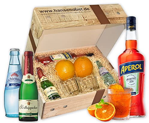 Hansen Obst - Geschenkbox Aperol Spritz-Cocktail - Cocktail Mix Set - Präsentkorb Cocktail-Starter-Set - Geschenk Cocktail Liebhaber (Die Rustikale)