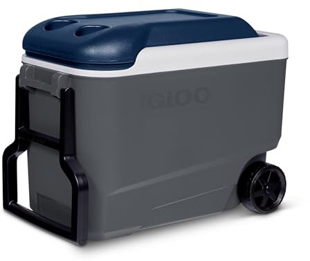 Igloo Maxcold 40 Roller Passiv-Kühlbox mit Rollen, 38 Liter, Blau, für Camping, Arbeit, Freizeit und Festivals