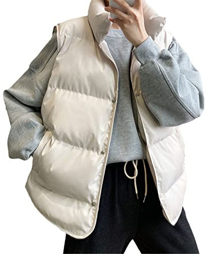Gilet bouffant boutonné sur le devant avec col montant Blanc/noir, Lait couleur abricot, M