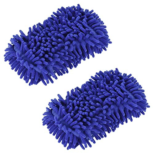 sourcing map 2 Stücke Chenille Mikrofaser Fäustling Trocken Staubtuch für Reinigung Blau