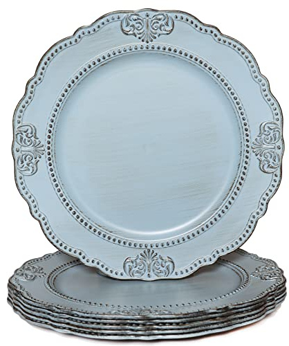 Spsyrine Antique Blue Charger Plates Set of 6, 13 Chargers for Dinner Plates, Wedding, Banquets, Party
