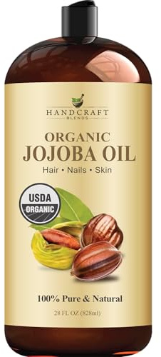 Handcraft Blends USDA Organic Jojoba Oil | Cold-Pressed | 28 Fl Oz | 100% Pure & Natural | for Hair, Skin & Face | Premium Grade Carrier Oil | for Massage & Aromatherapy | Hexane-Free