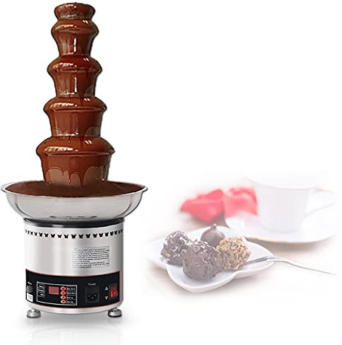 Fuente De Fondue De Chocolate De Acero Inoxidable De 4 Niveles,Máquina De Fuente De Chocolate Eléctrica Comercial Con Pantalla Digital,Capacidad De 7 Libras,Fácil De Montar,Para Queso Nacho,5-Tiers