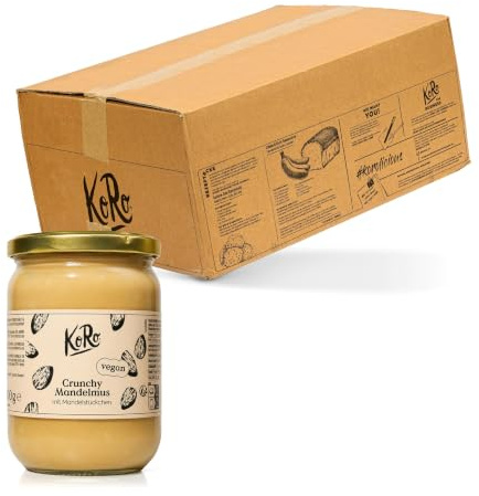 KoRo - Crema di mandorle croccanti | 500 g - Densa crema con pezzi di mandorle tostate - Fonte di proteine vegetali - Perfetto come topping croccante o spalmabile - Senza additivi