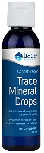 Trace Minerals ConcenTrace Tropfen | 72+ Mineralien, ionisches flüssiges Magnesium, Chlorid, Kalium | Niedriger Natriumgehalt | Energie, Elektrolyte, Hydratation (118 ml)