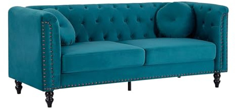 Vente-unique - Canapé 3 Places en Velours Bleu Canard Turner