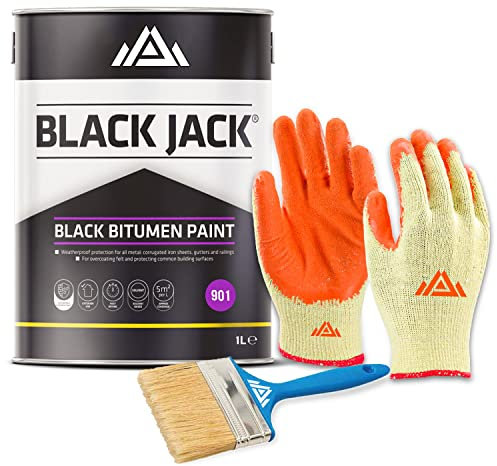 PERFECTONISH 901 Black Jack Bitumen Paint Odourless and Taint Free Black Film for Metal Protection, Concrete Structures and Overcoating Wood Weatherproof Solvent Based Paint (1 Liter)