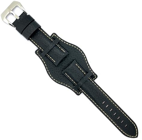 diloy Uhrenarmband Leder Bison Prägung style bund mit unterlage 386 | Rindslederarmband kompatibel mit Fossil CH2592 CH2564 CH2565 CH2891 CH3051 Fliegerstil mit unterlage 5 mm stark