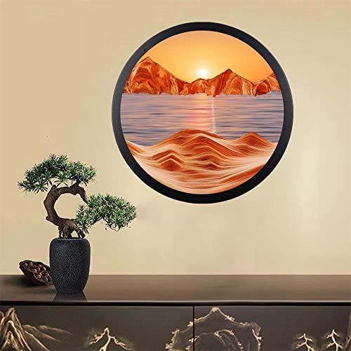 Peinture De Sable Qui Coule, Peinture De Sable Coulant Peinture De Sable Dynamique 3D Scène De Sable Mobile Ronde,Image D'art De Sable En Mouvement Verre Rond 3D Paysage De Sable De La Mer Profonde (