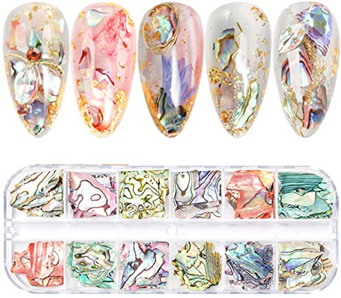 Irregular Abalone Seashell Slices, 3D Nail Art Shell Piece Nail Art Decorations UV Gel Flake Mermaid Nail Sequins