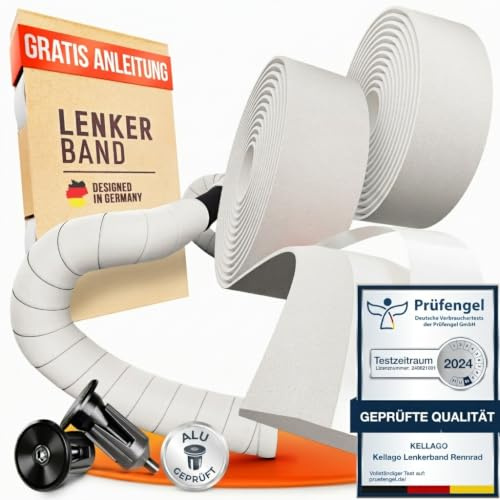 Kellago Lenkerband Rennrad weiß inkl. E-Book & 4x Klebestreifen Rennrad Lenkerband weiß selbstklebend - Fahrrad Lenkerband - Griffband Rennrad Fahrradlenkerband