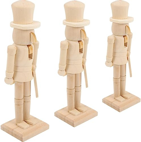 SEWACC Heimwerken Unvollendeter Nussknacker Aus Holz 3 Stück 18 cm Weihnachts-Soldat Blanko Puppe Für DIY-Bastelarbeiten Weihnachtsdekoration (Zufälliger Stil)