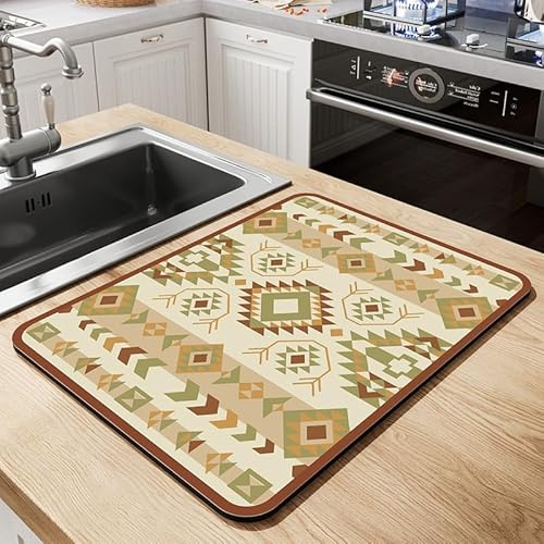 NeuWee Tappetino Scolapiatti, Super Assorbente Scolapiatti da Lavello, Antiscivolo Tappetino per Asciugare i Piatti, Tappetino per Macchina da Caffè, Tappetino Lavello Cucina, 40×50cm (Stile Indiano)
