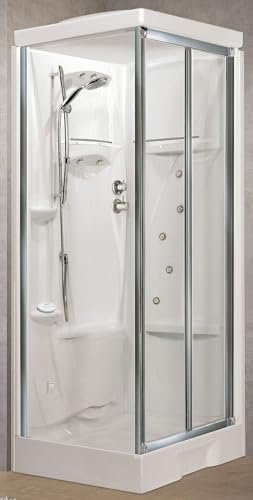 Novellini New Holiday SF Hammam 100 x 80 cm Cabine de douche multifonction ouverture soufflet mitigeur thermostatique verre transparent profil argent réversible hydromassage sauna tige hauteur 225,5