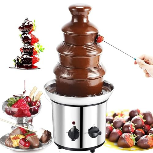 WUDLi Juego Grande De Fondue De Fuente De Chocolate, Máquina Eléctrica De 4 Niveles con Base De Crisol Caliente, 2 Configuraciones Ajustables Y Función De Mantener Caliente, Torre De Fusión