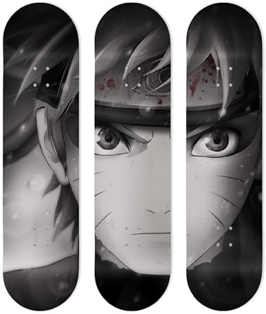SUPER FABRIQUE Alu-Board in Form eines Skateboards für Wanddekoration, Anime, Naruto, Schwarz und Weiß, für eine originelle Dekoration (3 Bögen + Befestigungssets)