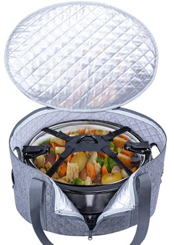 BAGSPRITE Funda de transporte para olla de cocción lenta compatible con transportador Crockpot de 6 a 8 cuartos de galón para alimentos calientes y bolsa de cocción lenta Hamlton Beach con cierre de