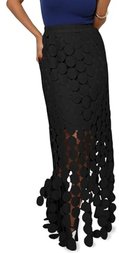 Cicy Bell Womens Hollow Out Maxi Skirts Summer High Waisted Boho Fringe Hem Long Skirt Black